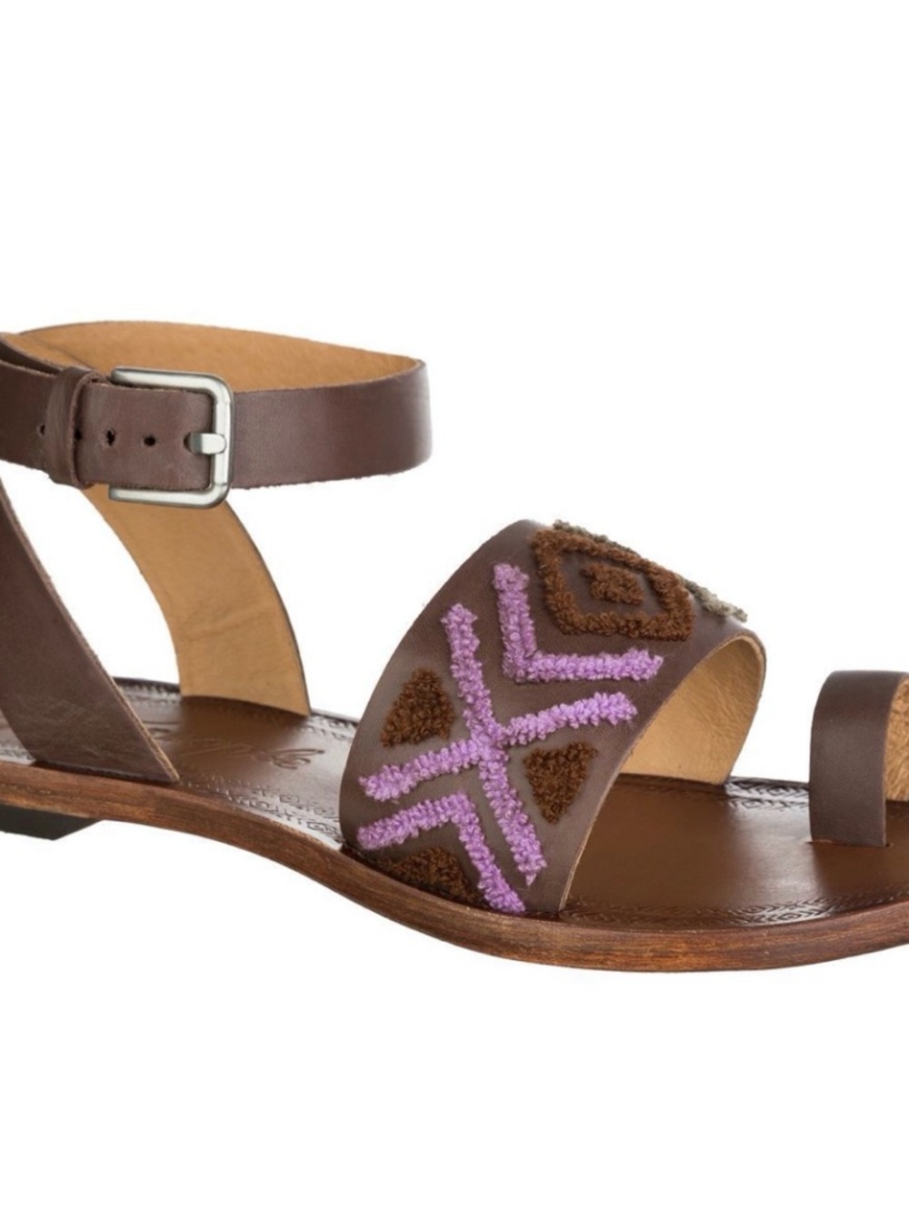 Free People Torrence Flay Sandal with Lavender and Sage embroidered strap. - Picture 4 of 7